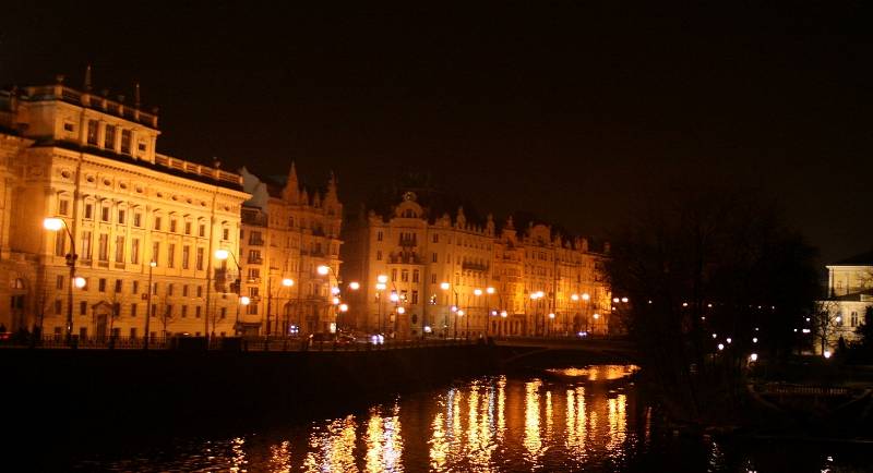 Prague and Moldau at night
